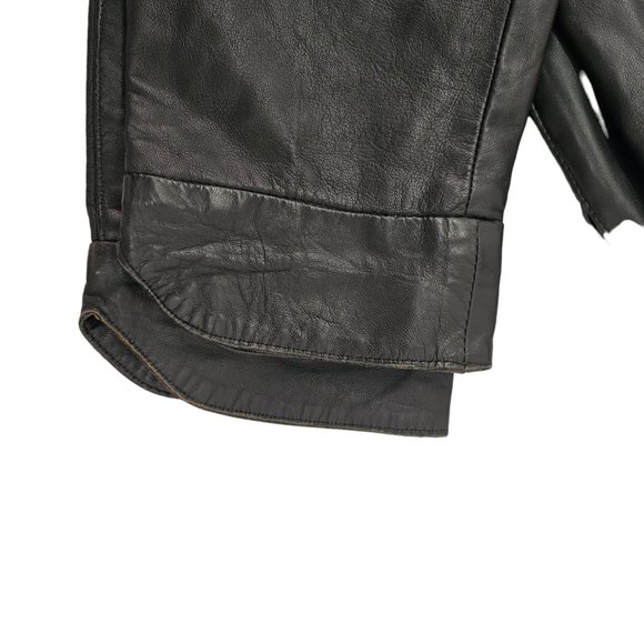 90s High Waist Leather Pants Laced Belt Slash Pockets Curved Hem Womens 26 Black - Picture 7 of 11